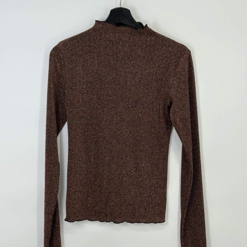 🦆 nwt Easel metallic copper Long Sleeve mock turtle Top lettuce edging